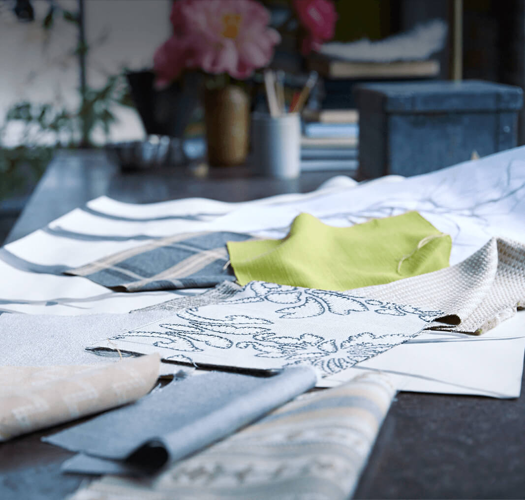 Fabric samples cut and on a designer work table