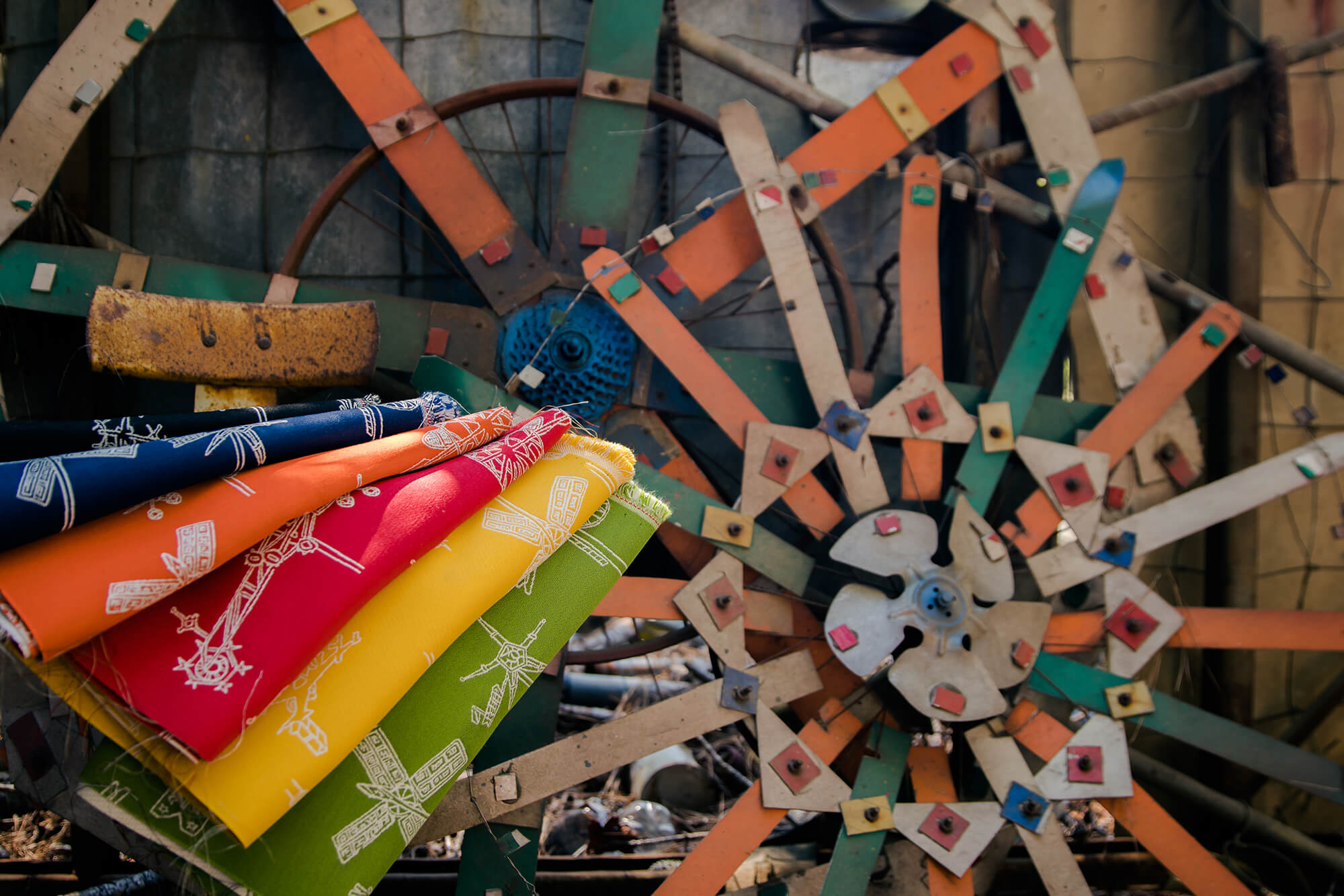 Fabrics inspired by folk artist Vollis Simpson and his Whirlygig art